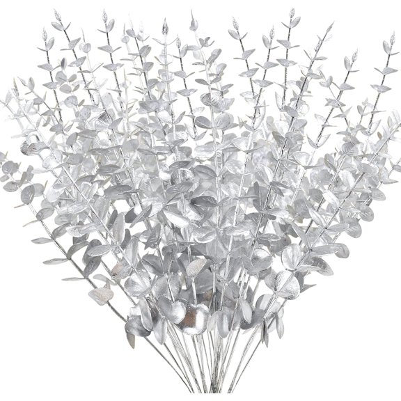 24pcs Artificial Silver Eucalyptus Stems 15 Inch Faux Eucalyptus Branches Fake Eucalyptus Leaves for Wedding Centerpiece DIY Flower Floral Arrangement Decoration