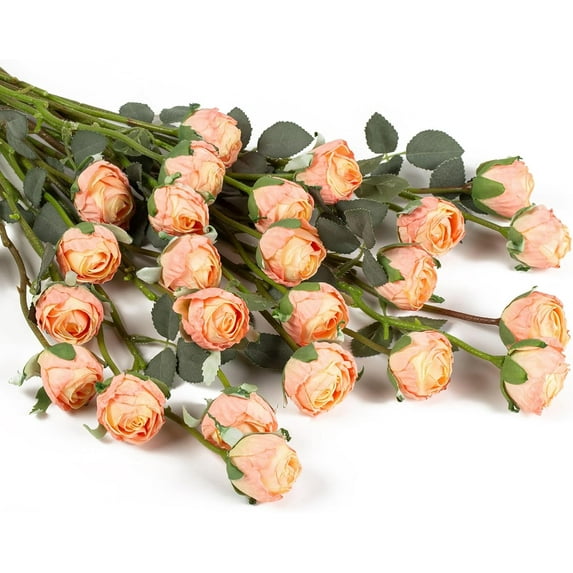 24pcs Artificial Vintage Roses Fake Silk Rose Flowers with Long Stem for DIY Bouquets Wedding Centerpiece Party Home Kitchen Decoration(Burnt Orange) A
