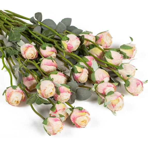 24pcs Artificial Vintage Roses Fake Silk Rose Flowers with Long Stem for DIY Bouquets Wedding Centerpiece Party Home Kitchen Decoration(Burnt Orange)