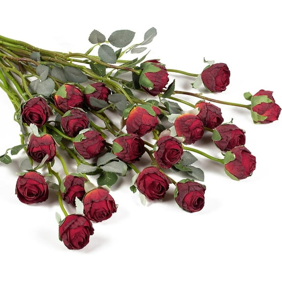 24pcs Artificial Vintage Roses Fake Silk Rose Flowers with Long Stem for DIY Bouquets Wedding Centerpiece Party Home Kitchen Decoration(Cream Pink)