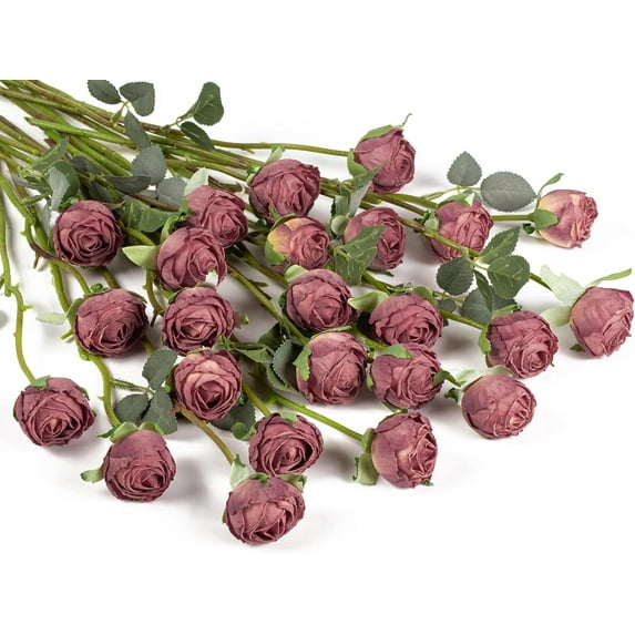 24pcs Artificial Vintage Roses Fake Silk Rose Flowers with Long Stem for DIY Bouquets Wedding Centerpiece Party Home Kitchen Decoration(Cream Pink)