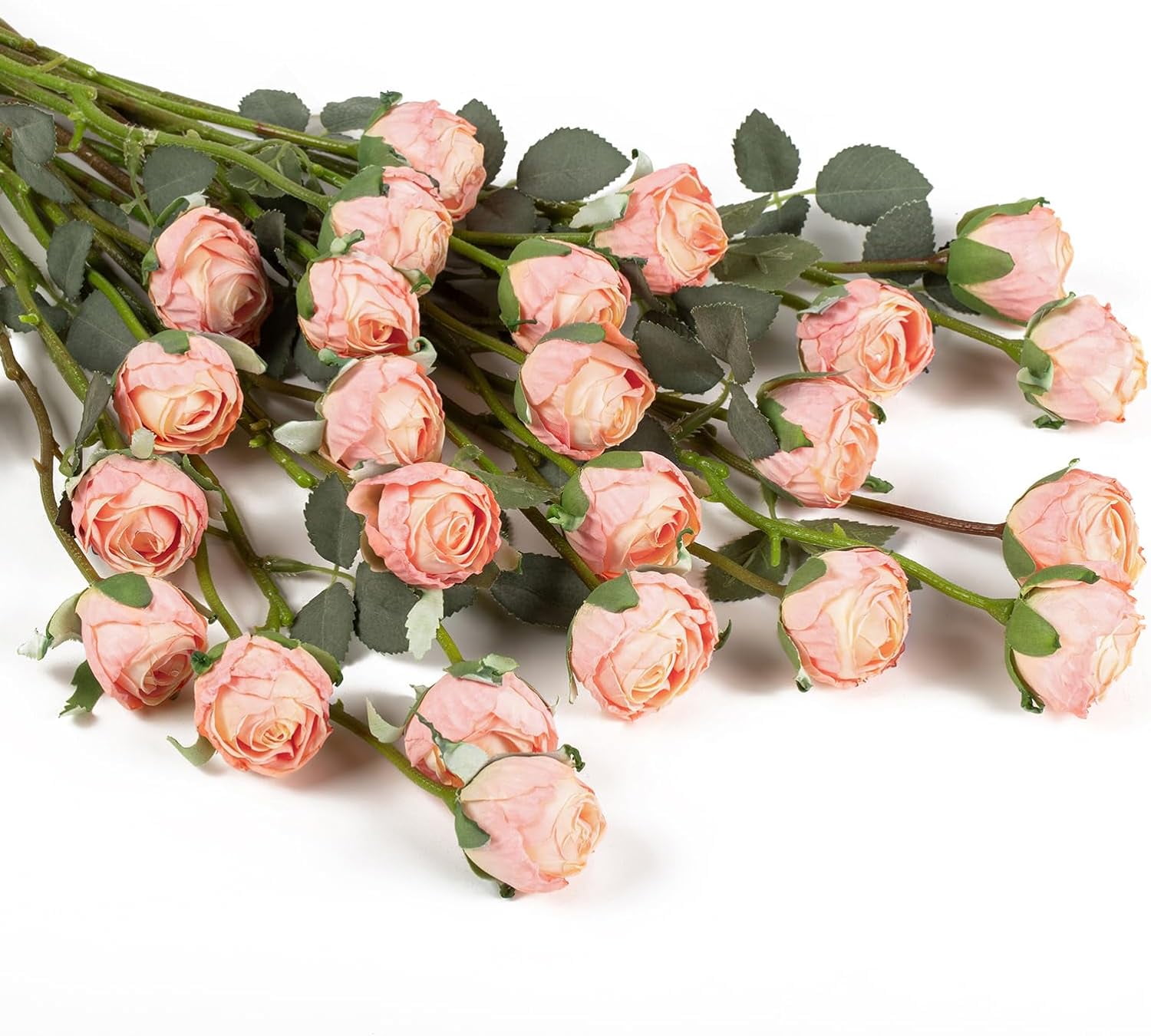 24pcs Artificial Vintage Roses Fake Silk Rose Flowers with Long Stem for DIY Bouquets Wedding Centerpiece Party Home Kitchen Decoration(Cream Pink)
