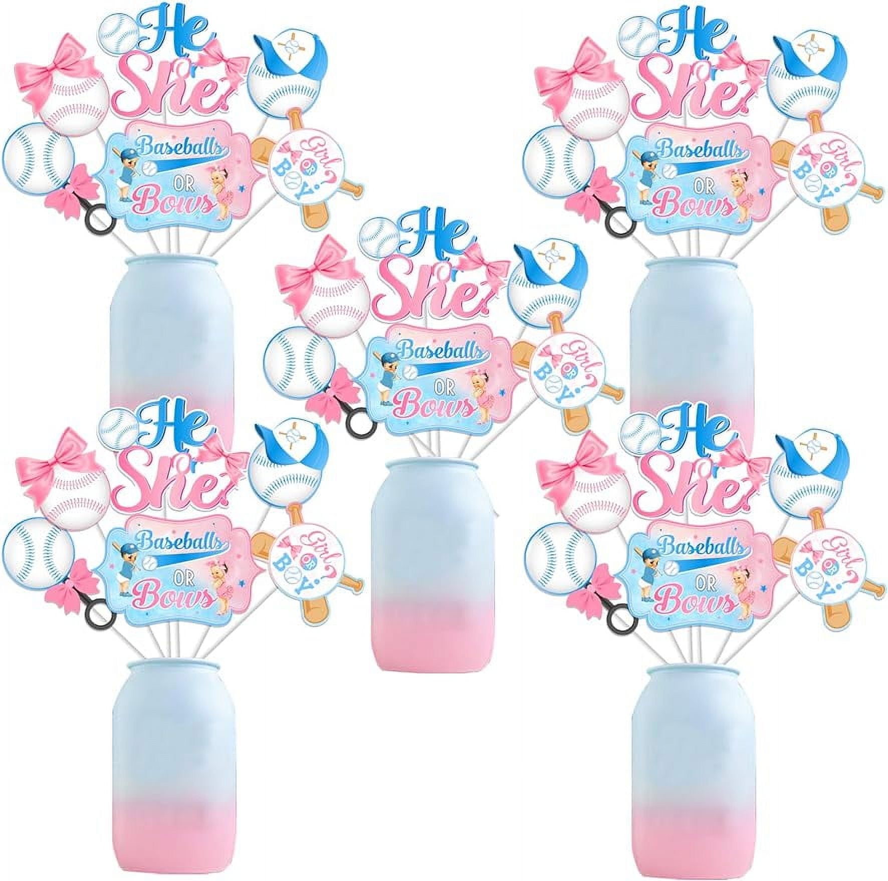 24pcs Baseball or Bows Gender Reveal Centerpieces Sticks Baseball and