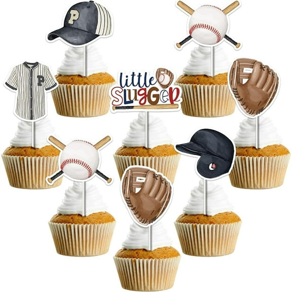 24pcs Baseball Cupcake Toppers, Baseball Baby Shower Decorations, A Little Slugger Cupcake Toppers for Oh Boy Baseball Sports Baby Shower Decorations