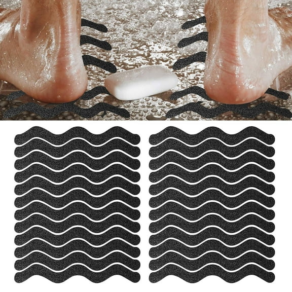 24pcs Bathtub Stickers Non-Slip, EEEkit Shower Safety Treads Adhesive Appliques, Anti Slip Shower Strips, Safety Bathtub Strips Adhesive Decals for Bath Tub Shower Stairs Ladders Boats, Black