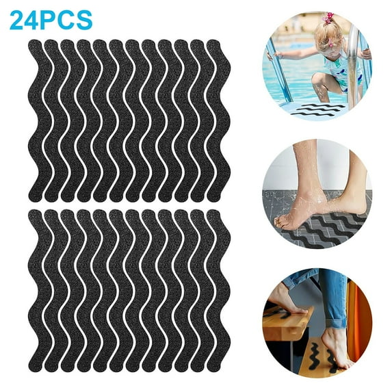 24pcs Bathtub Stickers Non-Slip, TSV Shower Safety Treads Adhesive Stickers, Anti Slip Bath Floor Stickers Decals for Stairs, Kitchen, Shower, Other Slippery Surfaces, Black