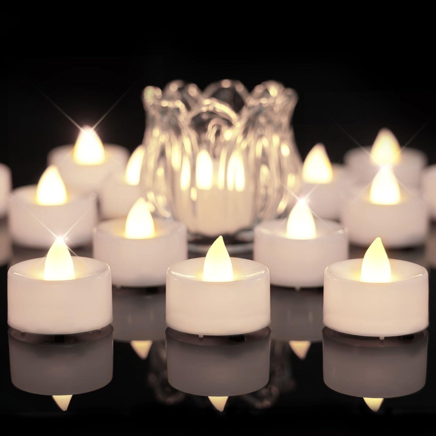 24pcs Battery Operated Tea Lights with Timer Warm White Flickering