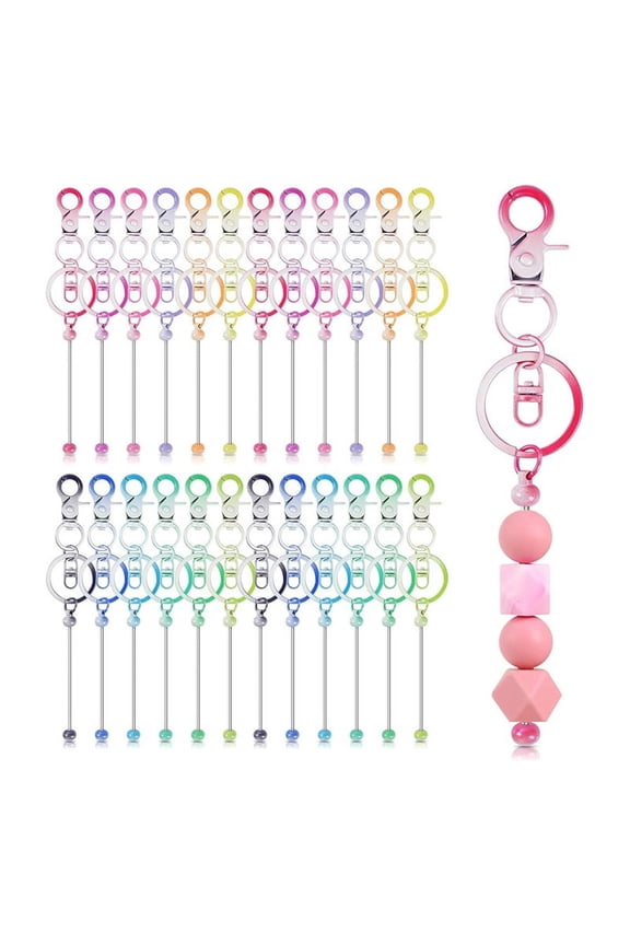24pcs Beaded Keychains,DIY Blank Beaded Keychain Making Kit for Pendants DIY Handmade Gifts As Shown