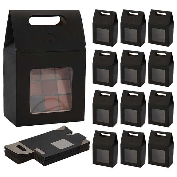 24pcs Black Gift Box with Handle Small Goodies Boxes Gable Paper Party Favor Boxes Candy Container with Window for Gift Packaging