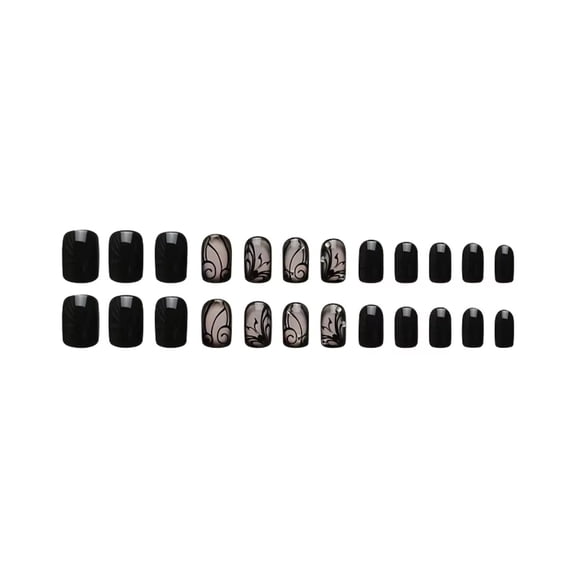24pcs Black Stripe Press On Nails, Reusable Line Pattern False Nails Kit