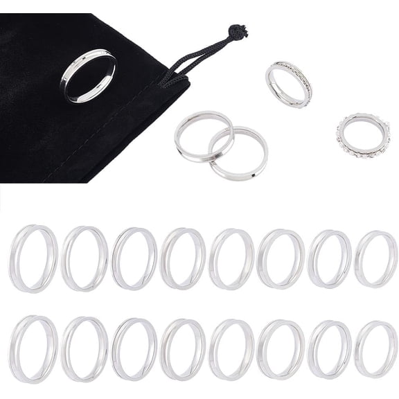 24pcs Blank Core Ring Set - Size 6-13 Stainless Steel 2mm Narrow Grooved Round Empty Inlay Rings for Wedding Band Making for DIY