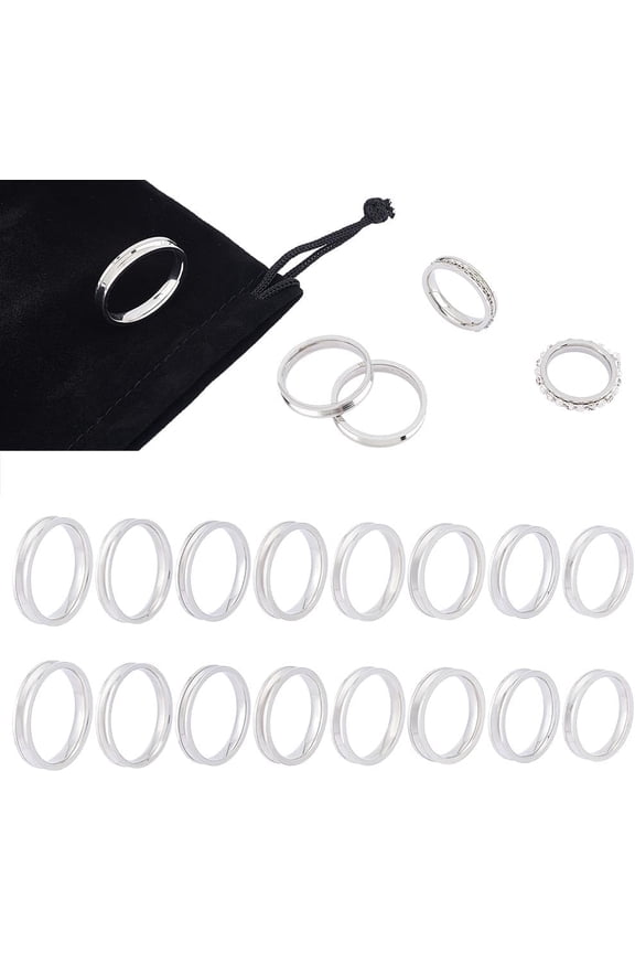 24pcs Blank Core Ring Set - Size 6-13 Stainless Steel 2mm Narrow Grooved Round Empty Inlay Rings for Wedding Band Making for DIY