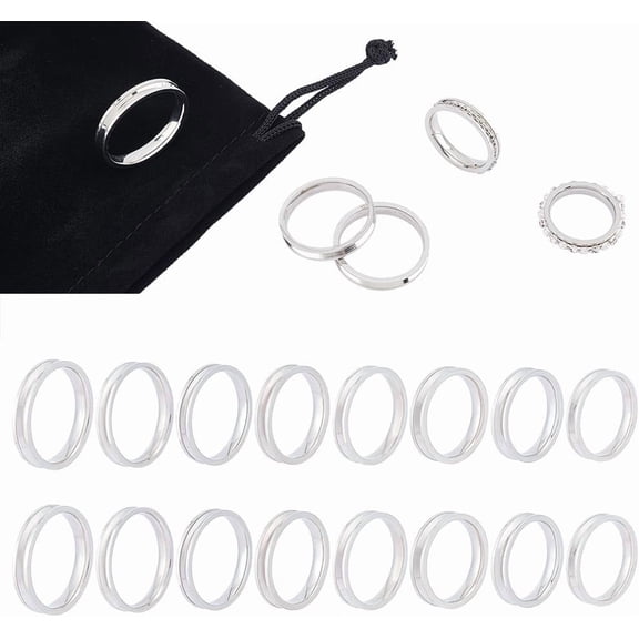 24pcs Blank Core Ring Set - Size 6-13 Stainless Steel 2mm Narrow Grooved Round Empty Inlay Rings for Wedding Band Making