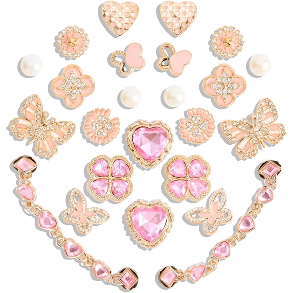 24pcs Bling Shoe Charms Pearl, Butterfly, Flower Decorations for Clogs Cute Accessories for Women Girls Gift
