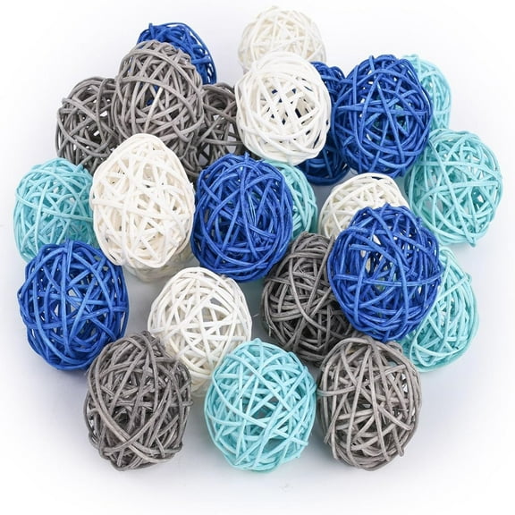 24pcs Blue Decorative Balls for Bowl Centerpiece, 2 inch Rattan Balls Bowl Fillers Decor - Wicker Twig Orbs Spheres, Wedding Home Vase Table Decor
