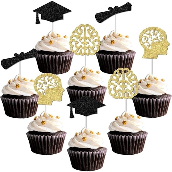 24pcs Brain Graduation Cupcake Toppers, Neurologist Graduation Congrats Grad Party Decor, Neurology Party Decorations for Neuroscience Cake Decorations
