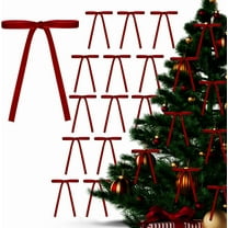 24pcs Burgundy Christmas Tree Bows, Rustic Velvet Bows for Christmas Tree, Pre-Tied Vintage Xmas Bows for Wreaths, Gifts and Holiday Home Décor, Ribbon Bows for Garland(3/8'' Wide, 5 * 7 inch)