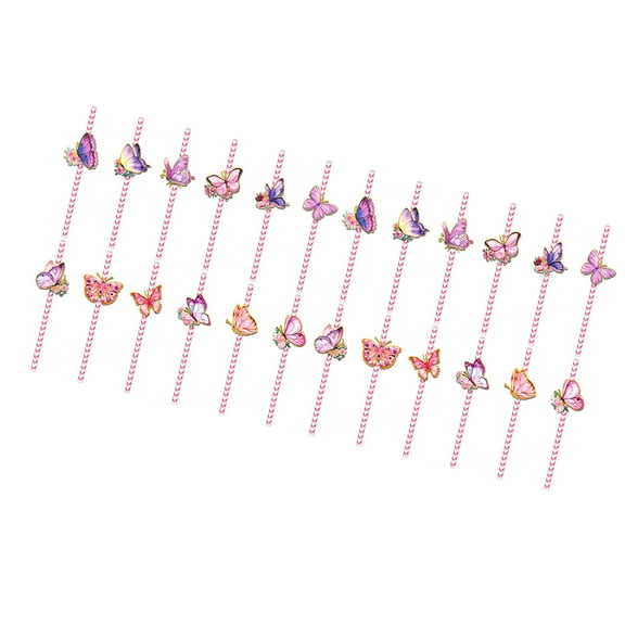24pcs Butterfly Beverage Paper Drinking Straws Elegant Decorative Cocktail Drink Straws Birthday Parties Supplies