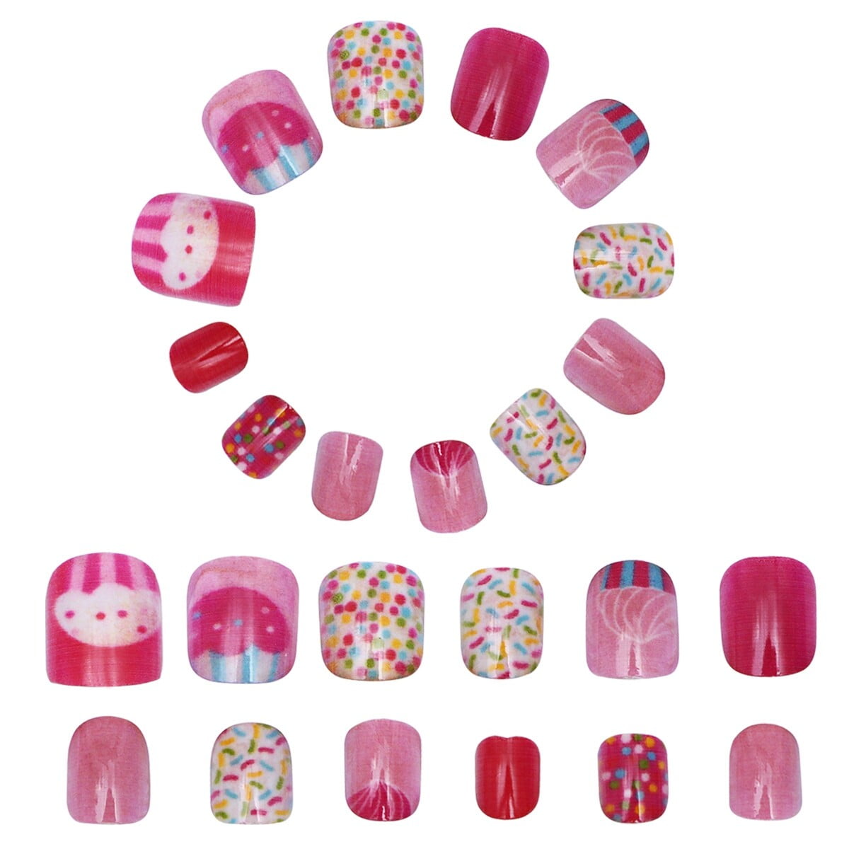 24pcs Cake Stripe False Nail Tips Set Lovely Safe Fake Nails DIY