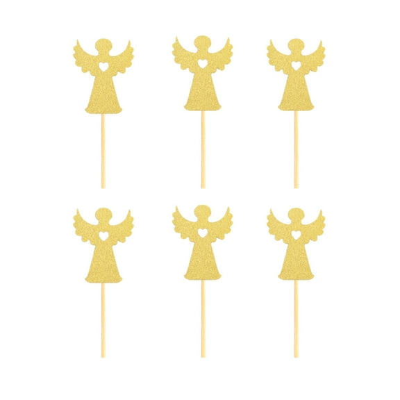 HOMEMAXS 24pcs Lovely Glitter Paper Cake Toppers for Cake Decoration Golden Color Fits Many Themes