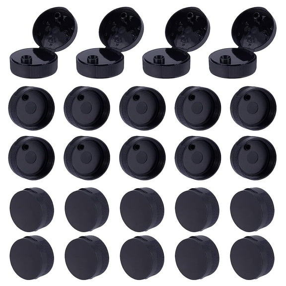 24pcs Caps 28-400 Black Flip Top Caps With 0.3 Inch Orifice Round Ribbed Snap Closures Caps Replacement Flip-Top Dispensing Caps Reusable Plastic Bottle Cap Inner Diameter 27.5mm