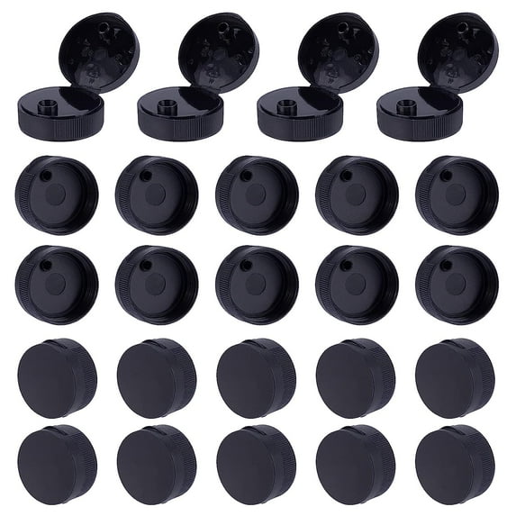 24pcs Caps 38-400 Black Flip Top Caps With 7.6mm Orifice Round Ribbed Snap Closures Caps Replacement Flip-Top Dispensing Caps Reusable Plastic Bottle Cap Inner Diameter 37.5mm