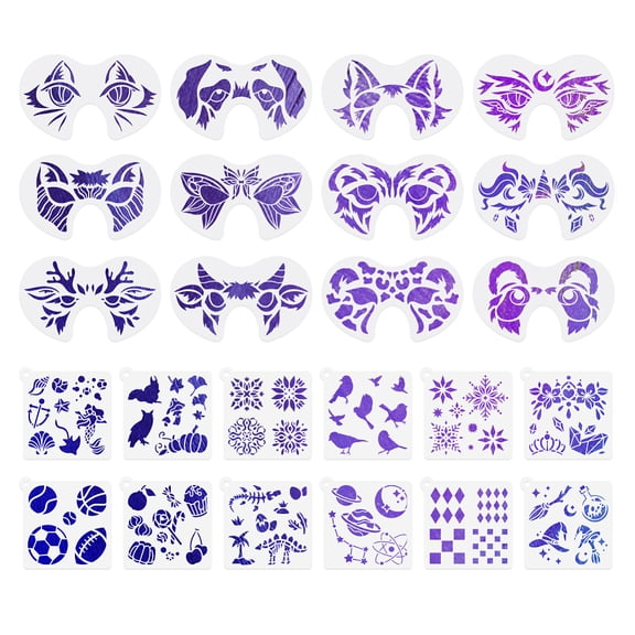 24pcs Cartoon Animals Face Paint Stencils Christmas Holiday Reusable Plastic Facial Painting Stencils Party Body Paint Templates