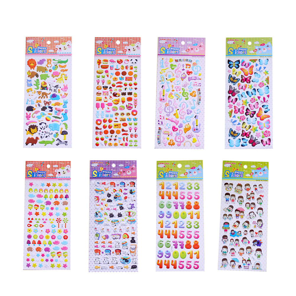 24pcs Cartoon Bubble Stickers Assorted Pattern Animals Decals Puffy