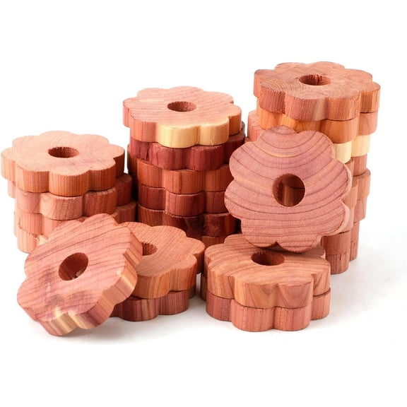 24pcs Cedar Chips for Clothes Storage, 1.77x0.31in Cedar Rings Wood Cedar Blocks Redolent Cedar Rings for Houses Drawers Closets Shoebox Clothes Storage