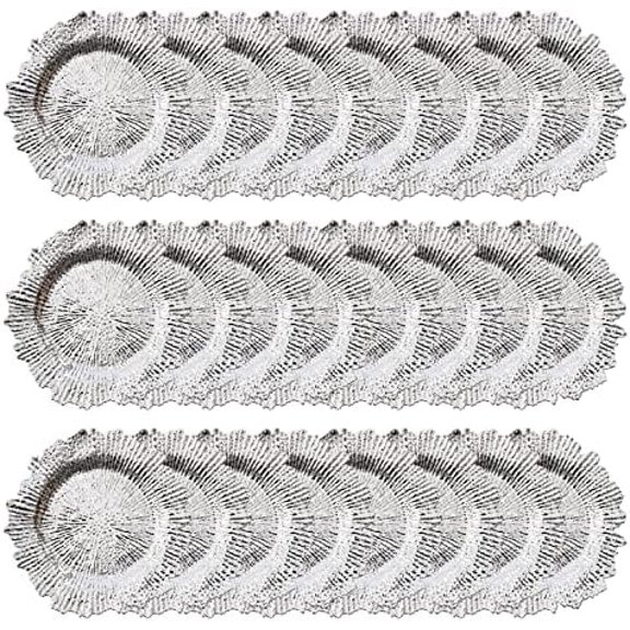 24pcs Charger Plates, 13 Inch Disposable Dinner Plates, Round Plastic Table Setting Decor, Underplates for Dinner, Bulk Disposable Charger Plates for Wedding Party Christmas Event (Silver)