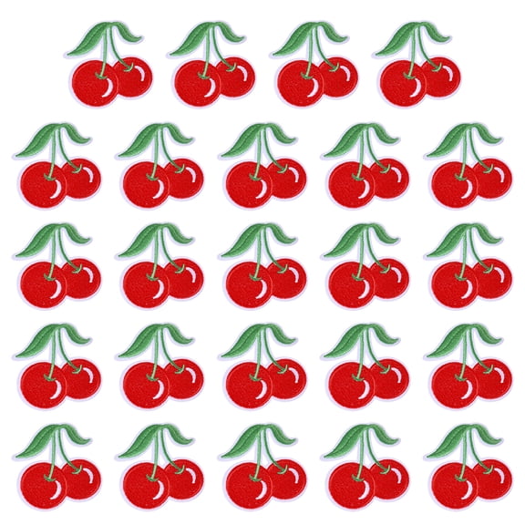 24pcs Cherry Embroider Thread Iron on/Sew On Patches Cloth Appliques Red 62x59mm