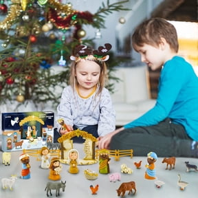 24pcs Christmas Advent Calendar 2024, Nativity Figurine Play Set with 24 Days Countdown Calendar, Nativity Scene Set Advent, Perfect Christmas Gifts for Children