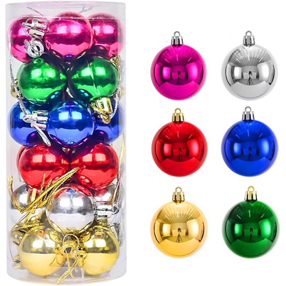 24pcs Christmas Ball Baubles 1.6 inches Shatterproof Plastic Hanging Balls Pendant for Xmas Tree Decoration
