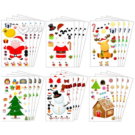 24pcs Christmas Face Stickers Set, Creative Holiday Decals for Home, Car, Shop Decoration, 6 Unique Styles, 4 Pieces Each