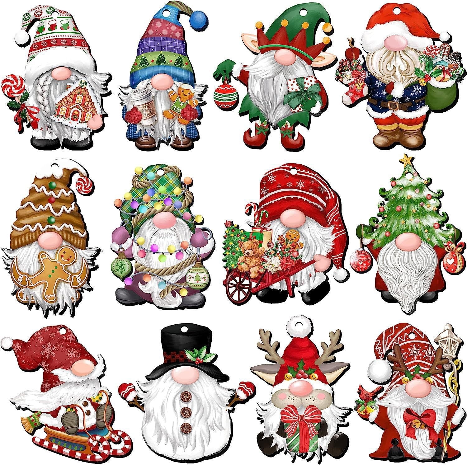 24-Piece Christmas Gnome Wooden Hanging Ornaments Set