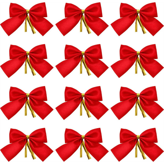 24pcs Christmas Mini Bows for Christmas Tree Decrations Christmas Bows for Wedding Party Home Decoration Wreath Hanger Garlands Decorative Red 2.75"