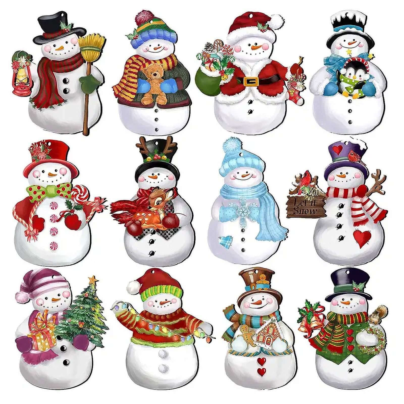 24-Piece Vintage Wooden Snowman Hanging Ornaments Set
