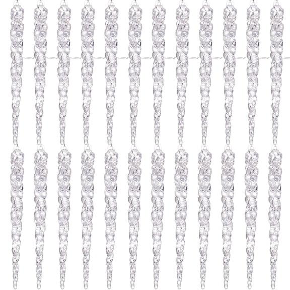 24pcs Christmas Tree Crystal Decorations - Hanging Acrylic Christmas Snowflake Icicle Drop Crystal Ornaments for Xmas Tree Winter New Year Party Supplies