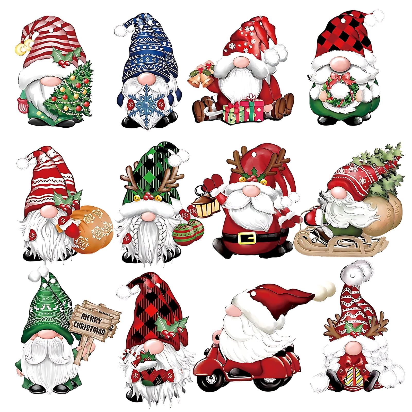 24-Piece Christmas Gnome Wooden Hanging Ornaments Set