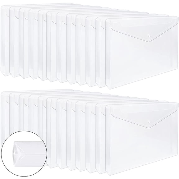24pcs Clear Envelopes, Expandable Folders for Documents and Waterproof Folders with Snap Closure, A4 Size Letter Size, for School and Office Supplies