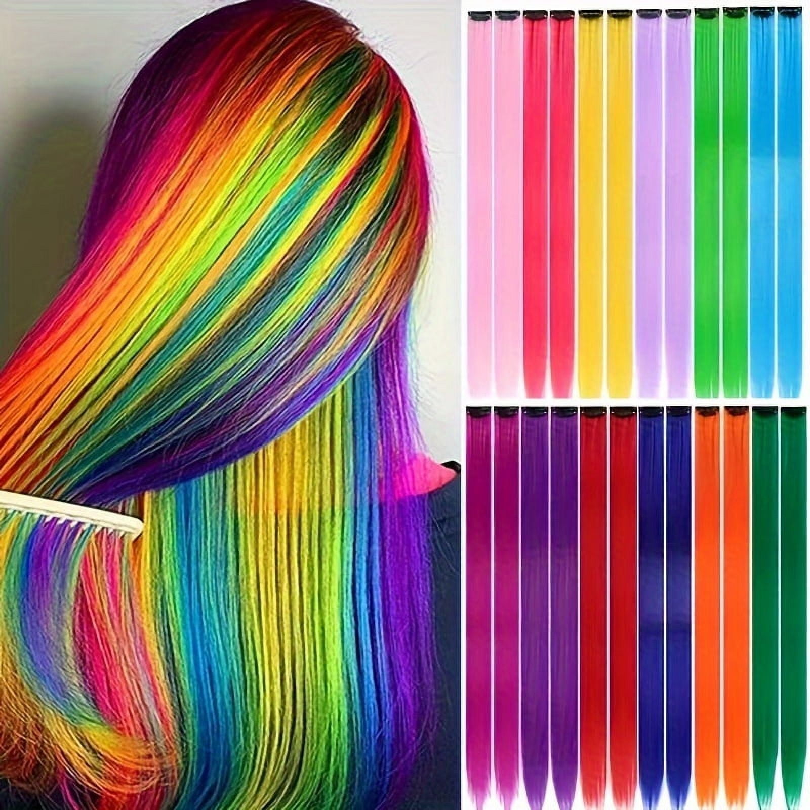 24pcs Clip-In Hair Extensions Set, 22" Mixed Color Straight Synthetic Hairpieces for Women, High Temperature Fiber, Fashionable for Parties, Halloween & Cosplay