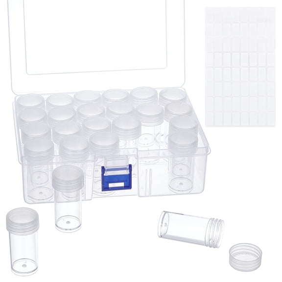 24pcs Column PP Plastic Stroage Bottles with Self-adhesive Labels Plastic Rectangle Box for Diamond Painting Storage Clear 16x12x5.8cm