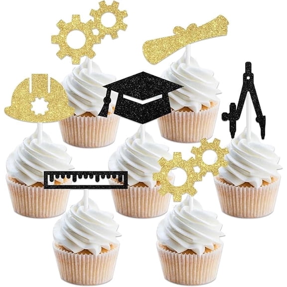 24pcs Congrats Engineer Cupcake Toppers, Glitter Congrats Grad Graduation Decoration, Future Engineer Decor Cupcake Toppers for Class of 2026 Graduation Party Decoration