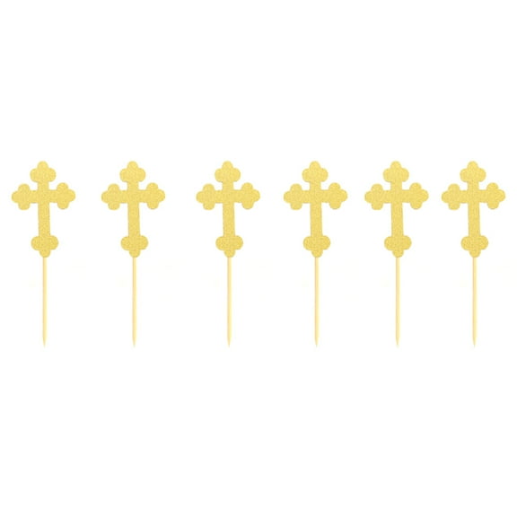 24pcs Cross Shaped Cake Toppers Glitter Paper Cake Picks Cupcake Decor Party Supplies for Birthday Party Festival