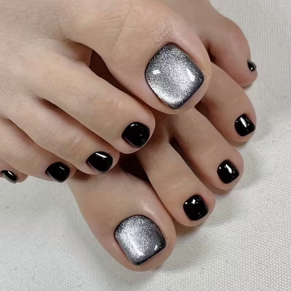 24pcs Crystal Black Cat Eye False Nails Trendy Dark Ins Style Spring Summer