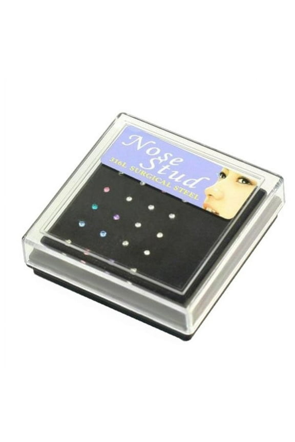 24pcs Crystal Rhinestone Surgical Steel Nose Ring Bone Body Piercing Jewelry (Mixed Colors)