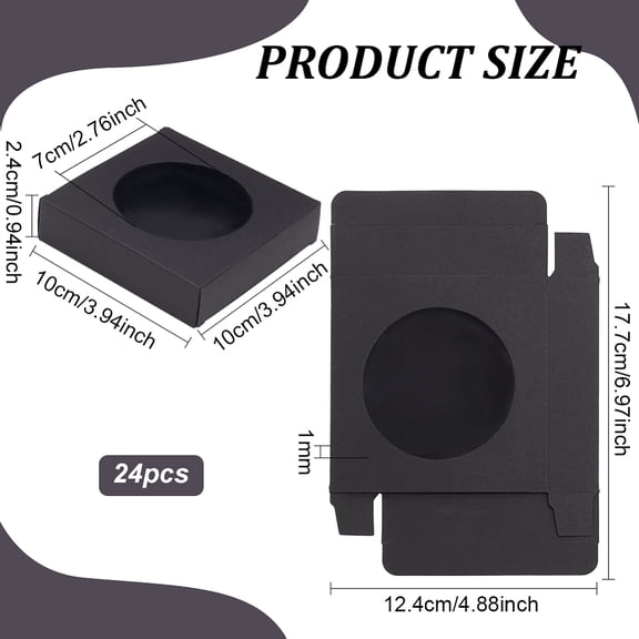 24pcs Cube Kraft Paper Storage Gift boxes Visible Winbow Gift Packaging Case for Soap Packaging Black 10x10x2.4cm