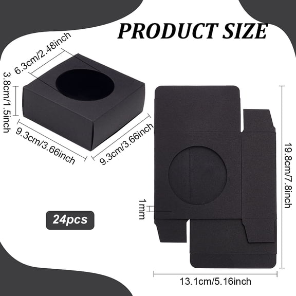 24pcs Cube Kraft Paper Storage Gift boxes Visible Winbow Gift Packaging Case for Soap Packaging Black 9.3x9.3x3.8cm