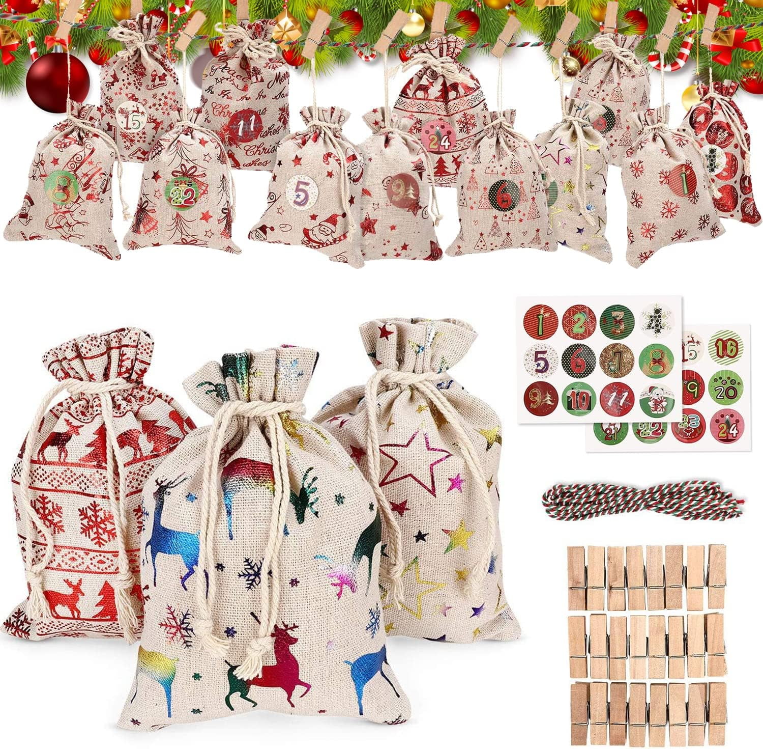 24pcs DIY Advent Calendar Bags, Fillable Holiday Blessing Bags ...