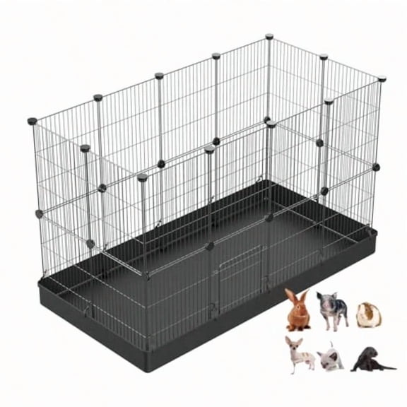 24pcs DIY Small Animal Pet Playpen with Waterproof Mat CC Cage for Puppy Kitten Rabbit Cage Guinea PigsGuinea Pig Cages Indoor Outdoor Portable Metal Wire Yard Fence Metal Pet Panels